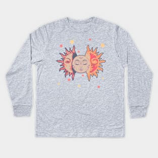 Star child of the moon and sun ( dreamy blue bg, matte 1 version) Kids Long Sleeve T-Shirt